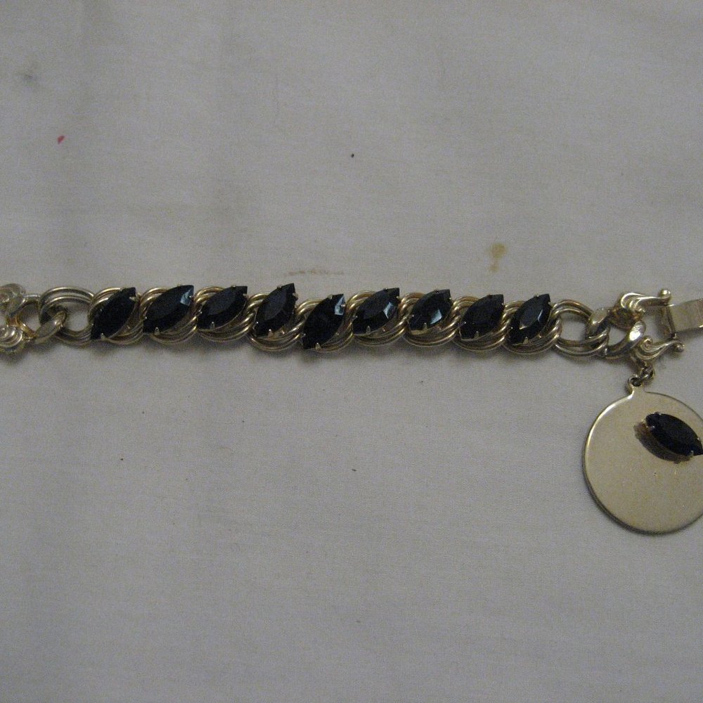 Black Glass Charm Bracelet Engraveable